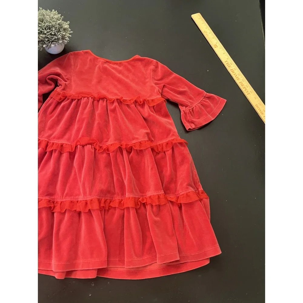 Hanna Andersson Red Velvet Ruffle Holiday Dress Sz 120 6/7 Bell Sleeve Christmas